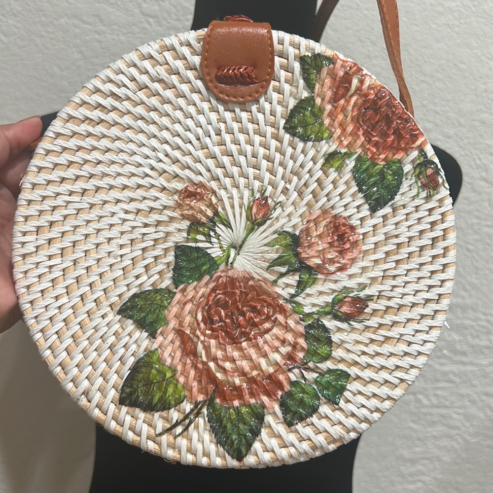 Round Bali Rattan Bag Crossbody Handmade